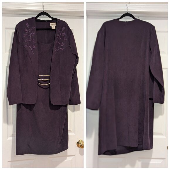 Vintage Fashion Bug 22W Purple Velour Velvet Sheath Dress attached Blazer (U10) - Picture 1 of 6